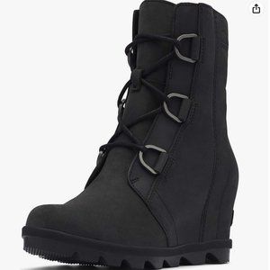 SOREL JOAN WEDGE II NUBUCK Heel Ankle Boots BLACK SIZE 11